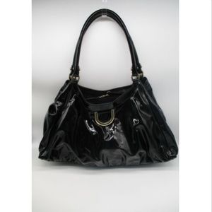 GUCCI Black Patent Leather D Ring Large Hobo Bag